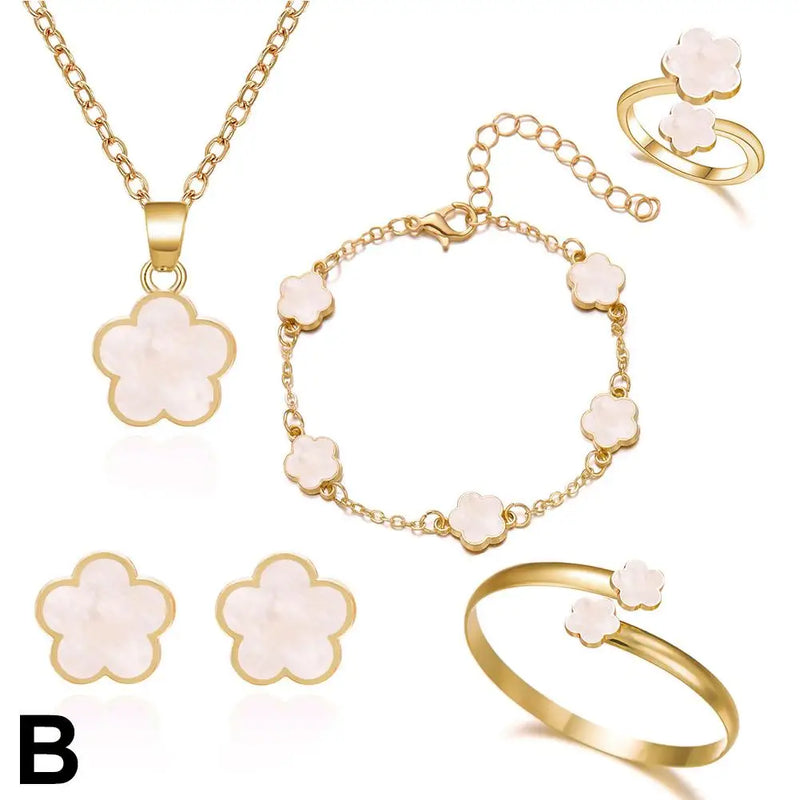 Conjunto De Colar E Brincos De Flores De Cinco Folhas, Flor