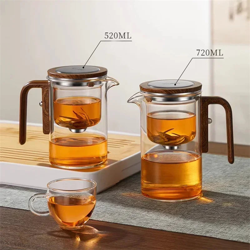 Filtration Glass Tea Pot Wood Handle Tea