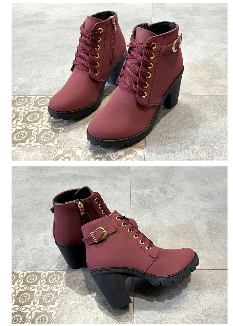 New Spring Winter Women Pumps Boots High Quality Lace-up European Ladies Shoes PU High Heels Boots Fast Delivery Platform Boots