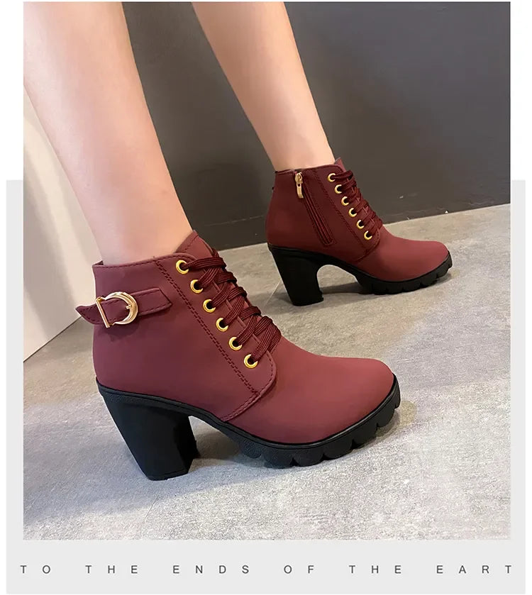 New Spring Winter Women Pumps Boots High Quality Lace-up European Ladies Shoes PU High Heels Boots Fast Delivery Platform Boots