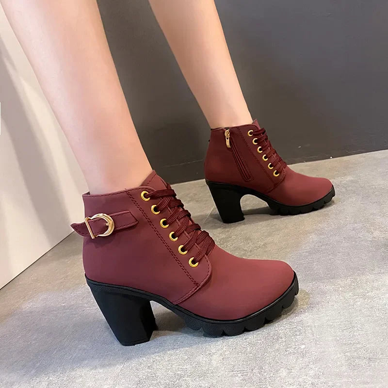 New Spring Winter Women Pumps Boots High Quality Lace-up European Ladies Shoes PU High Heels Boots Fast Delivery Platform Boots