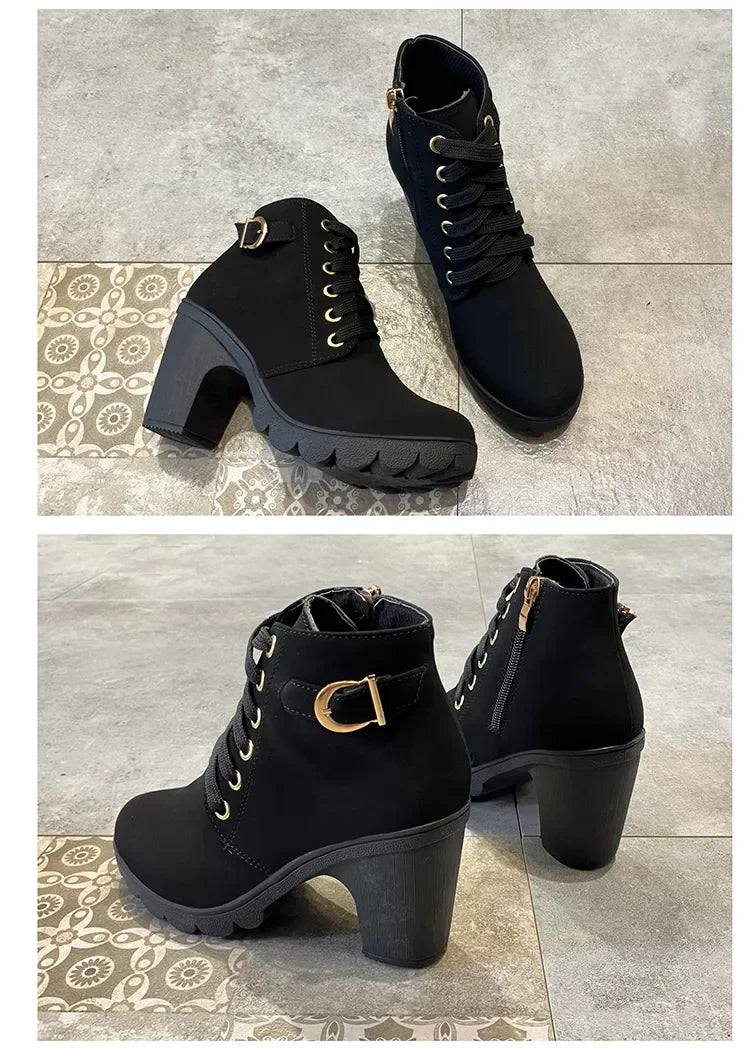 New Spring Winter Women Pumps Boots High Quality Lace-up European Ladies Shoes PU High Heels Boots Fast Delivery Platform Boots