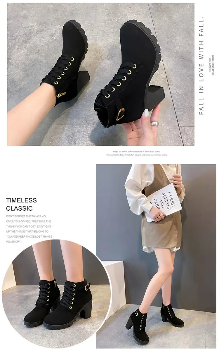 New Spring Winter Women Pumps Boots High Quality Lace-up European Ladies Shoes PU High Heels Boots Fast Delivery Platform Boots