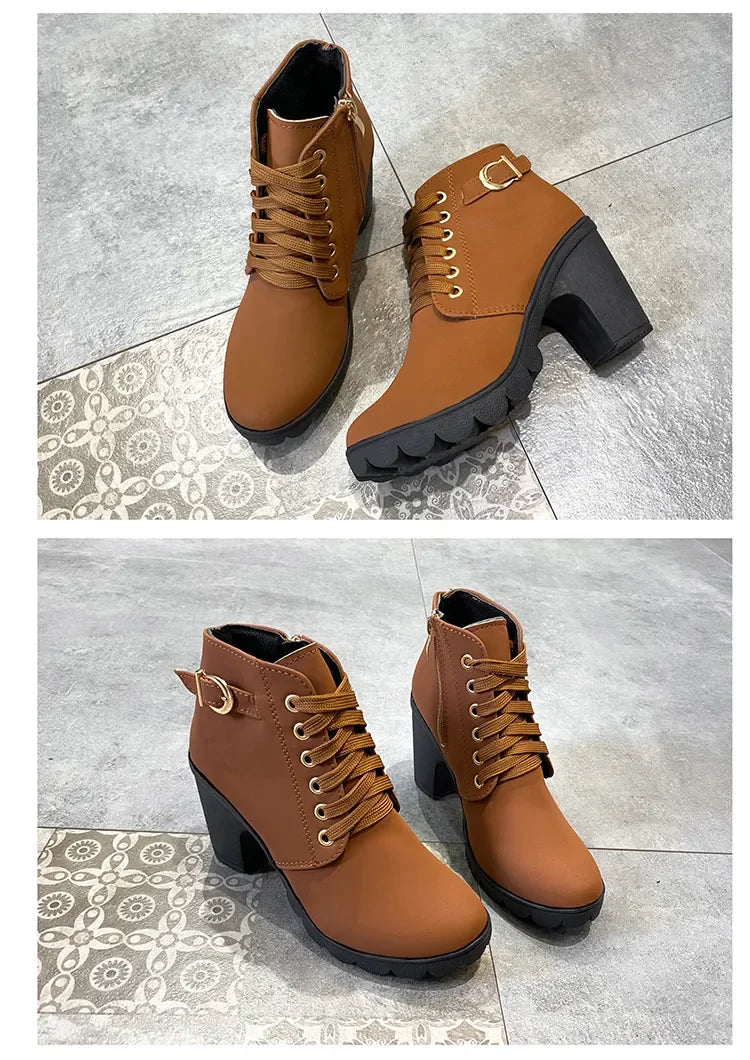 New Spring Winter Women Pumps Boots High Quality Lace-up European Ladies Shoes PU High Heels Boots Fast Delivery Platform Boots