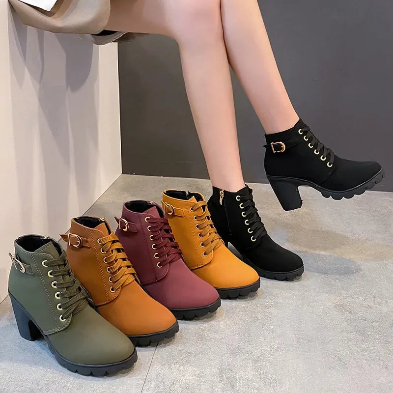 New Spring Winter Women Pumps Boots High Quality Lace-up European Ladies Shoes PU High Heels Boots Fast Delivery Platform Boots