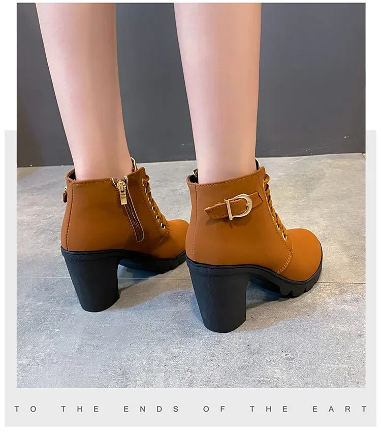 New Spring Winter Women Pumps Boots High Quality Lace-up European Ladies Shoes PU High Heels Boots Fast Delivery Platform Boots