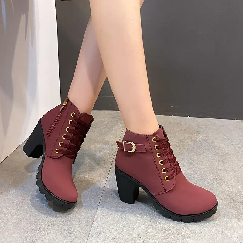 New Spring Winter Women Pumps Boots High Quality Lace-up European Ladies Shoes PU High Heels Boots Fast Delivery Platform Boots