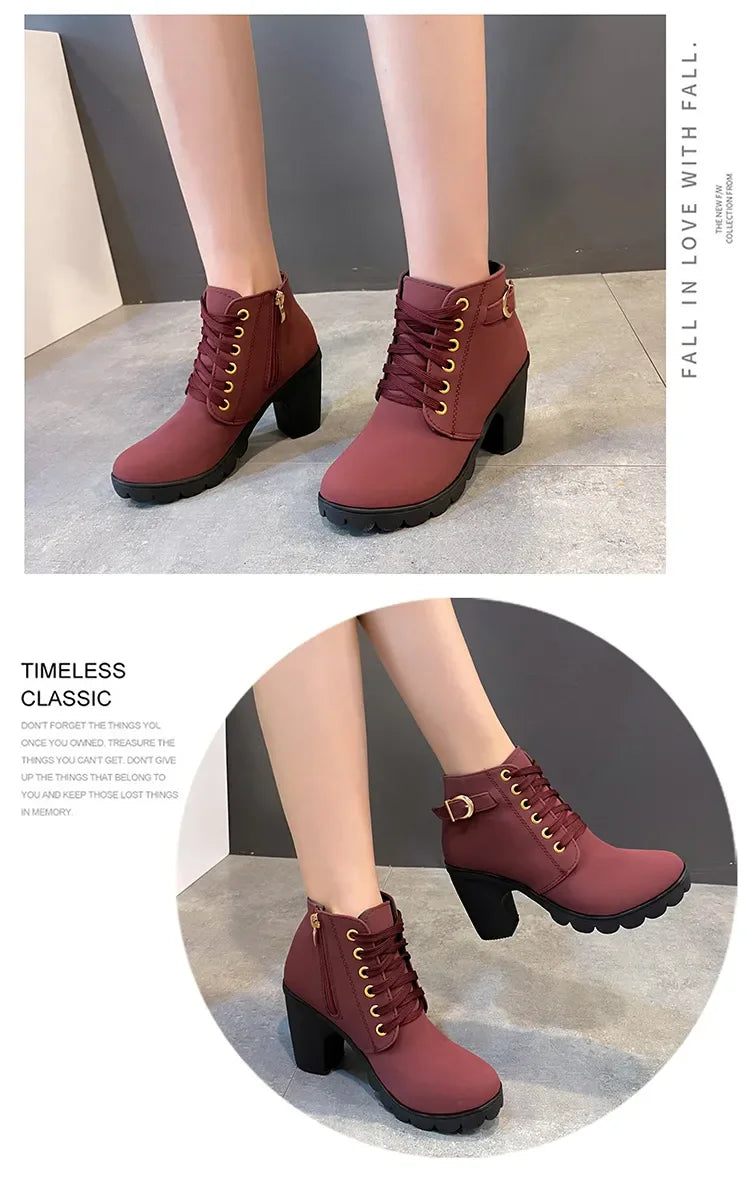 New Spring Winter Women Pumps Boots High Quality Lace-up European Ladies Shoes PU High Heels Boots Fast Delivery Platform Boots