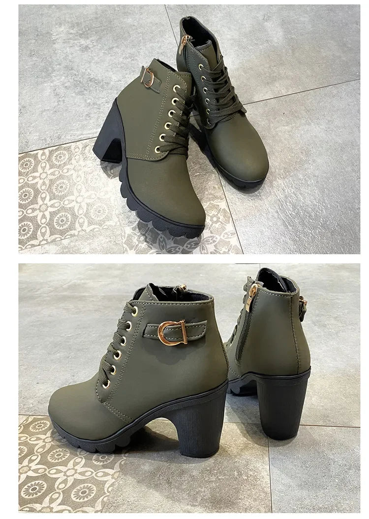 New Spring Winter Women Pumps Boots High Quality Lace-up European Ladies Shoes PU High Heels Boots Fast Delivery Platform Boots