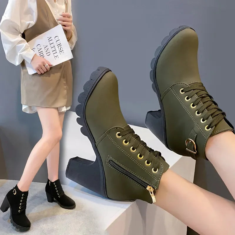 New Spring Winter Women Pumps Boots High Quality Lace-up European Ladies Shoes PU High Heels Boots Fast Delivery Platform Boots