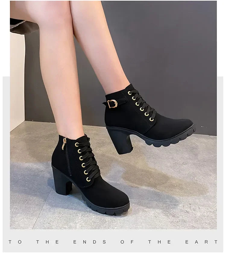 New Spring Winter Women Pumps Boots High Quality Lace-up European Ladies Shoes PU High Heels Boots Fast Delivery Platform Boots