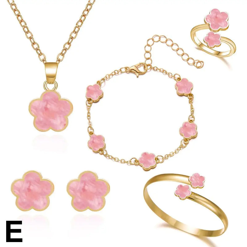 Conjunto De Colar E Brincos De Flores De Cinco Folhas, Flor